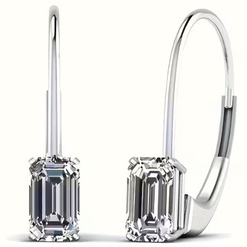 .75 Carat (1.5 CWT) Classic Emerald Cut Four-Prong Earring 14k White Gold Plated